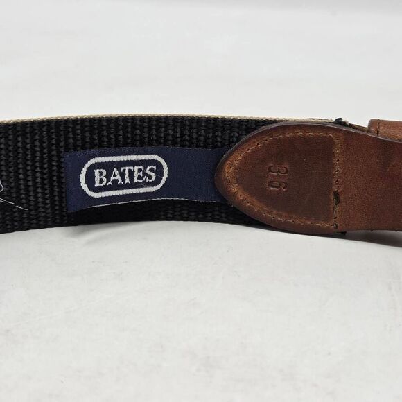 BATES WEB LEATHER BELT BROWN KHAKI HEAVY DUTY BRASS MARLIN FISHING MENS SIZE 36 - Picture 4 of 6